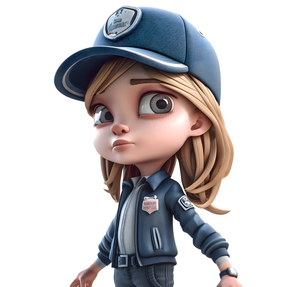 leende 3d poliskvinna modell png transparent bakgrund