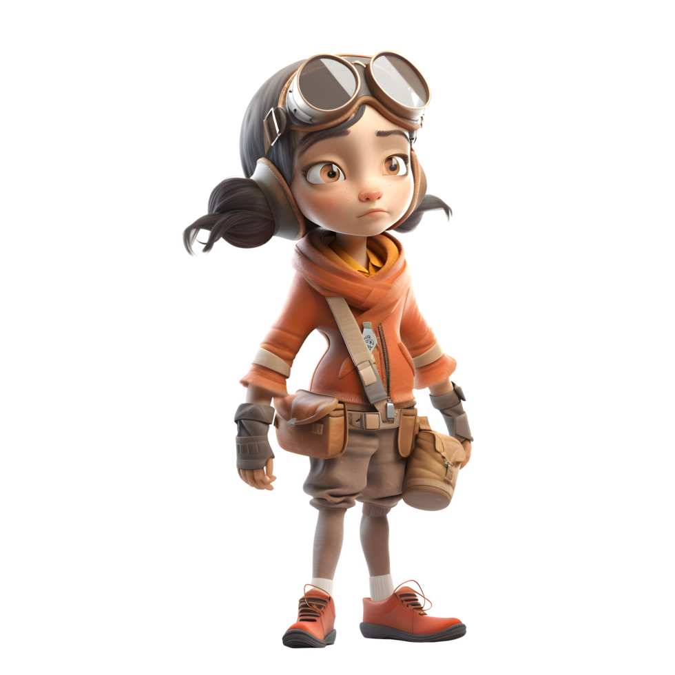 Up, Up, and Away with our 3D Cute Pilot Girl Character PNG Transparent Background