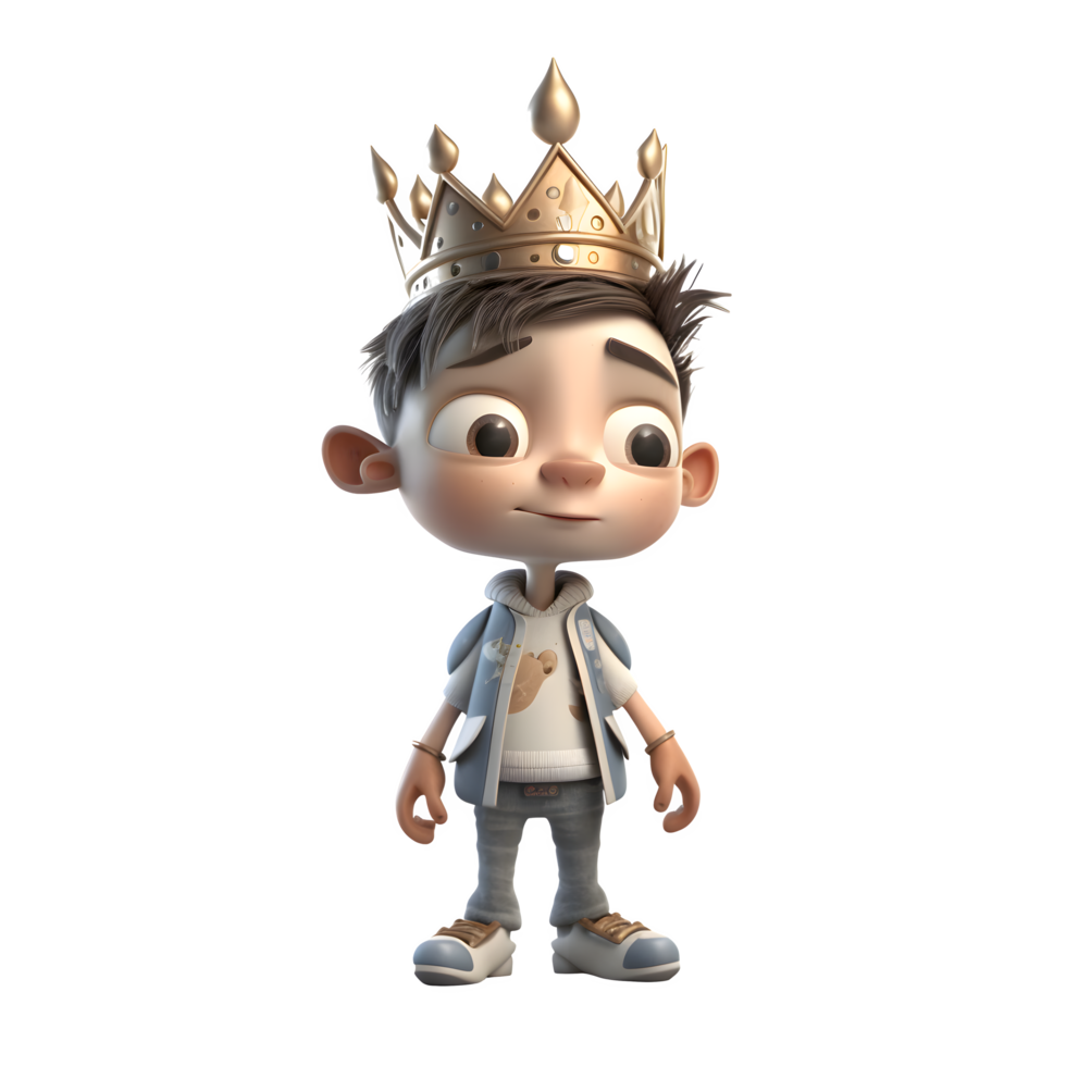 Commanding 3D Boy King Great for Leadership or Strategy Themed Concepts PNG Transparent Background