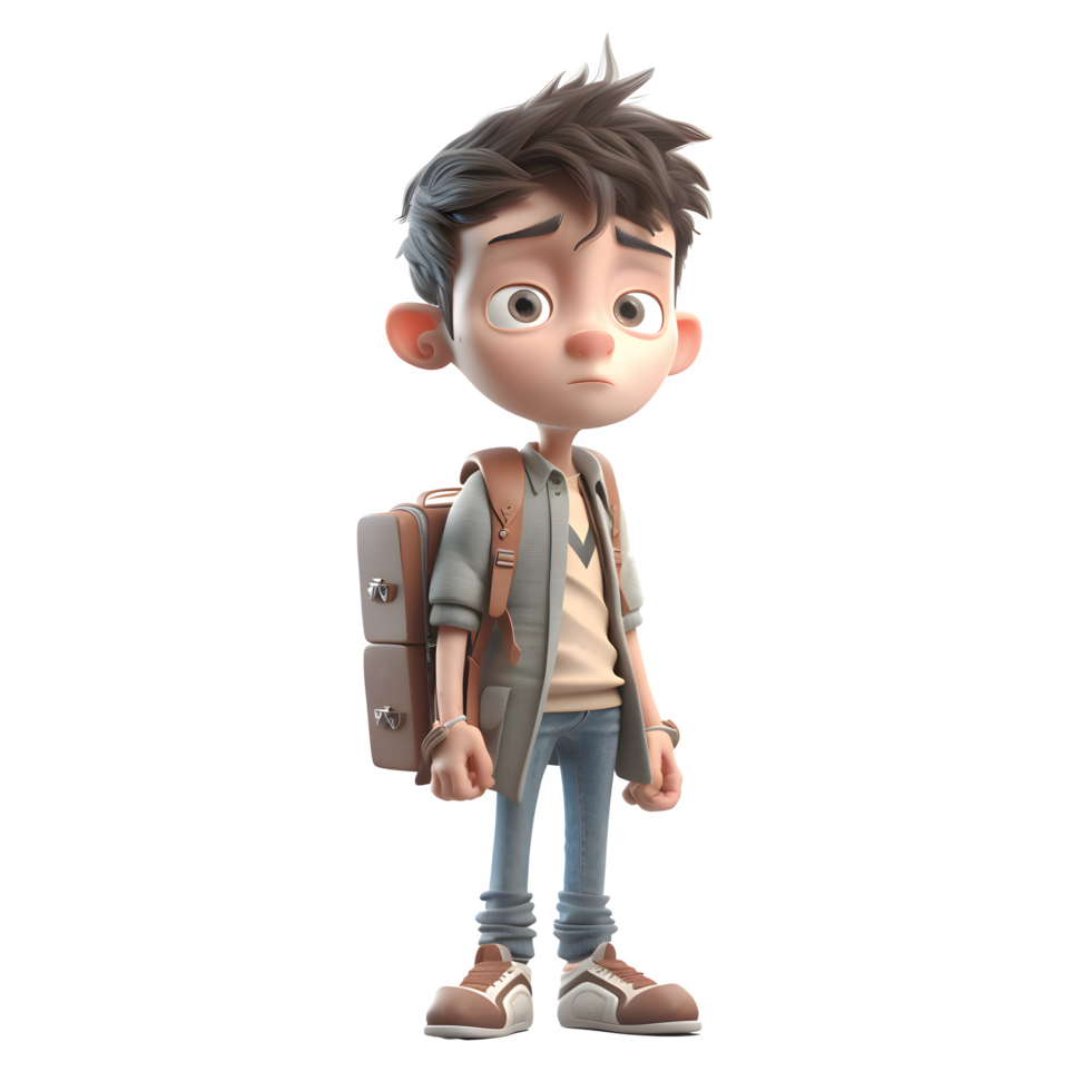 Cheerful 3D Student boy with backpack on white background PNG Transparent Background