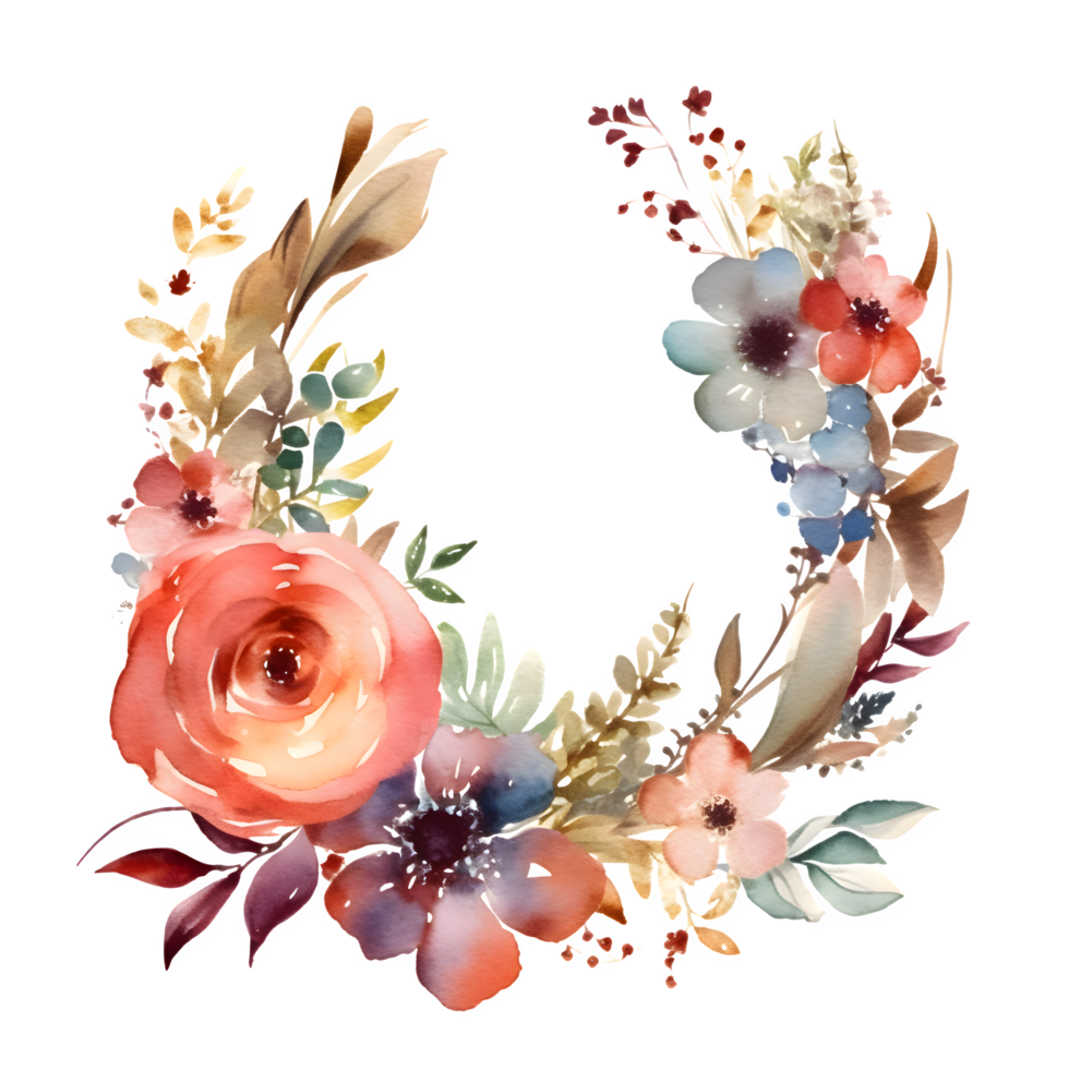 Boho Style Floral Frame with Feathers and Butterflies. Romantic Invitation Design. PNG