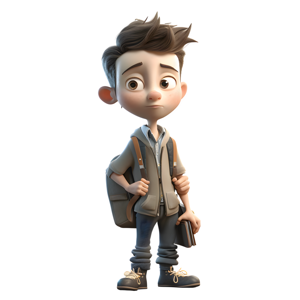 Smart young 3D Student boy studying on white background PNG Transparent Background