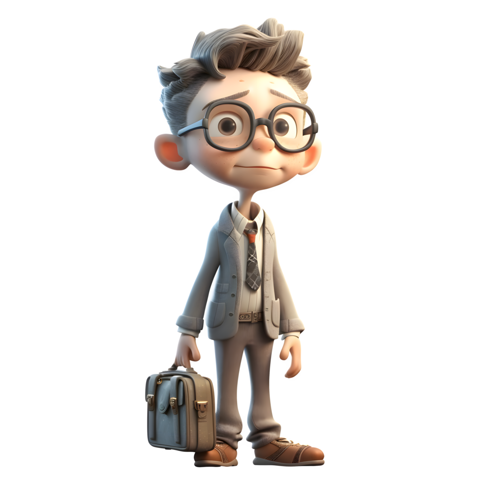 Cheerful 3D Businessman Holding Bag for Positive Concepts PNG Transparent Background