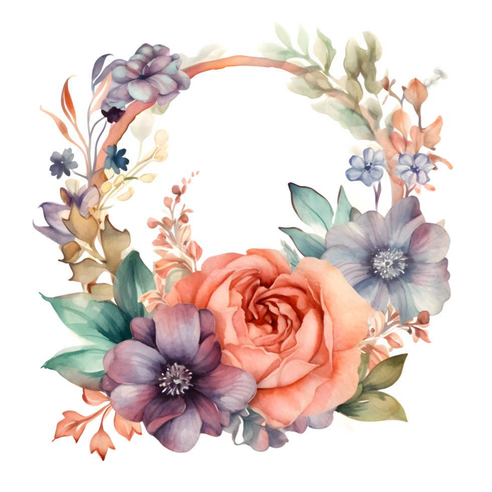 Botanical with Floral Frame and Butterflies. Spring and Summer Design. PNG Transparent Background