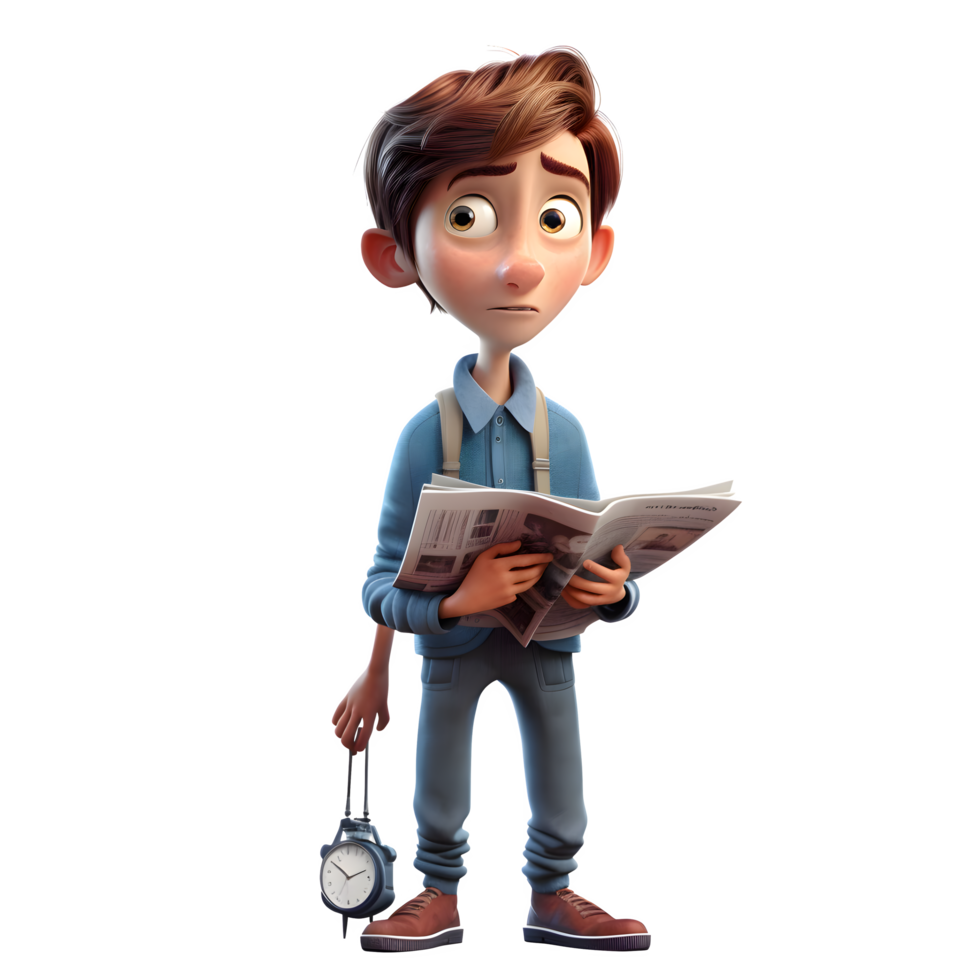 Curious 3D Journalist Boy Ideal for Investigative or Research Themed Projects PNG Transparent Background