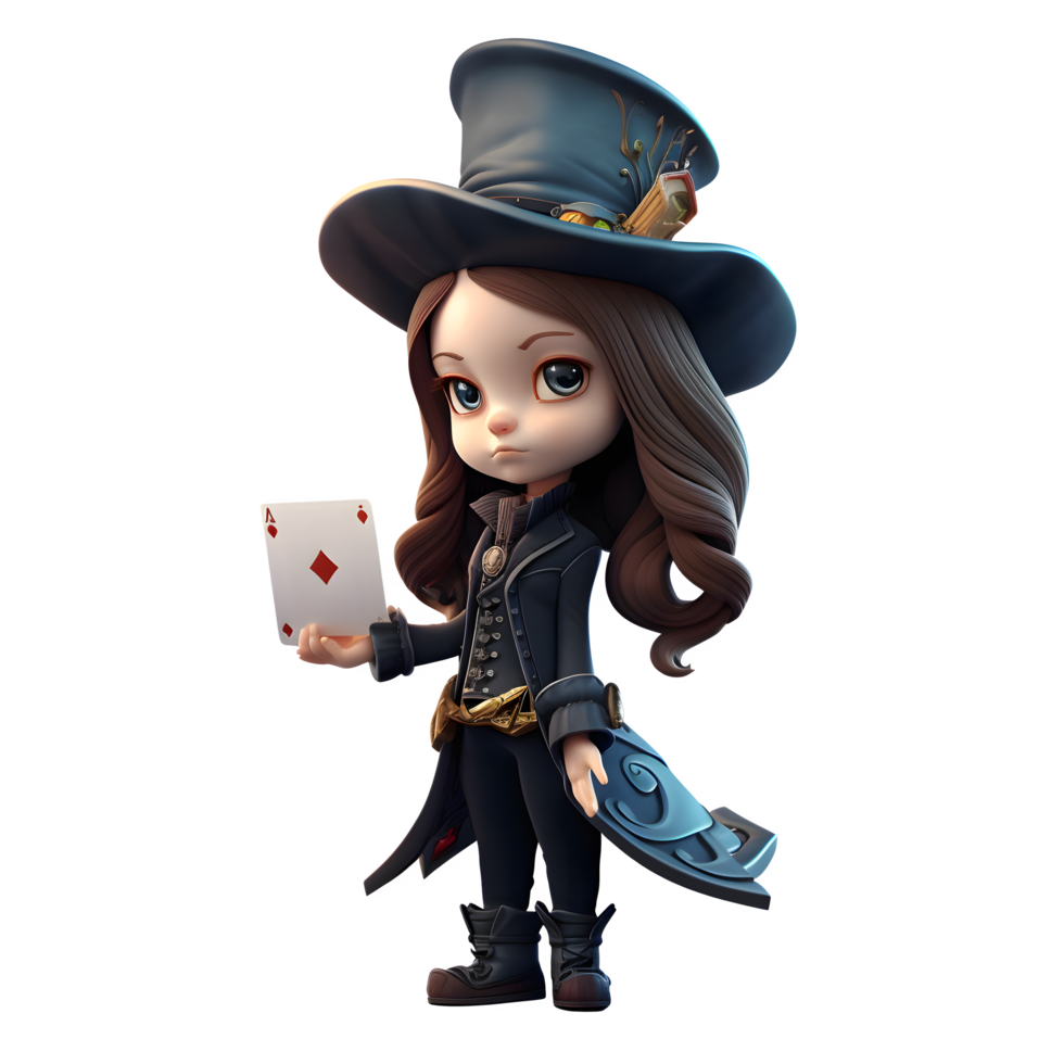 Captivating 3D Fantasy Magician Girl with a Magic Staff PNG Transparent Background