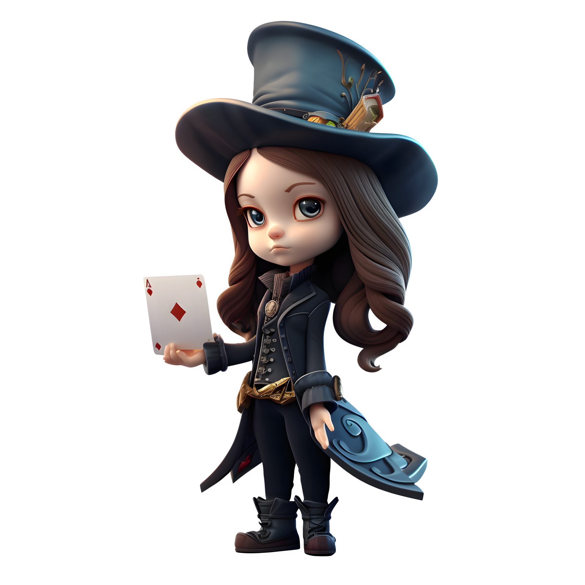 Captivating 3D Fantasy Magician Girl with a Magic Staff PNG Transparent