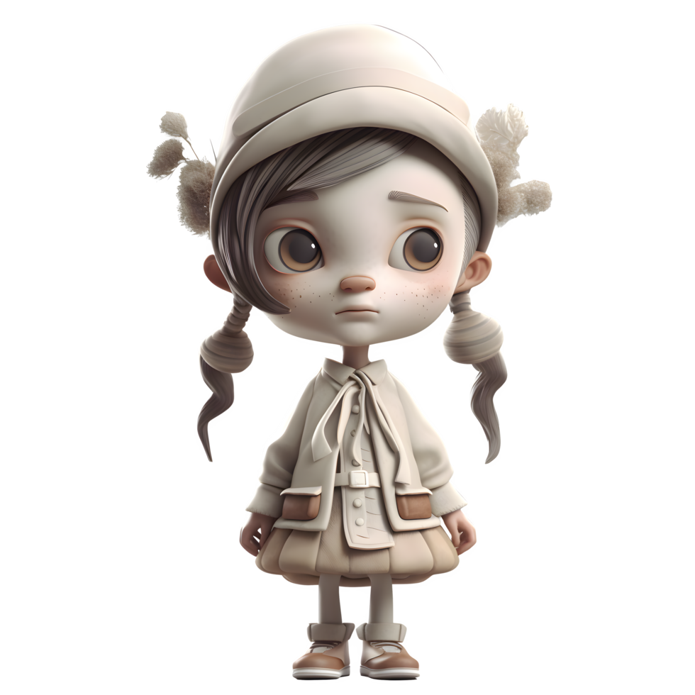 Pretty 3D girl with a joyful look PNG Transparent Background