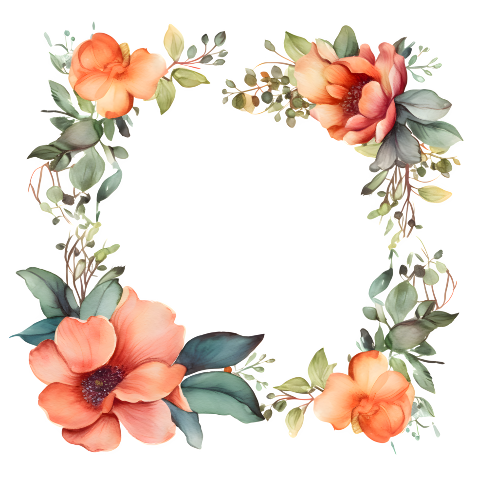 Vintage Floral Border with Roses and Leaves. Perfect for Anniversary Invitations and Cards. PNG Transparent Background