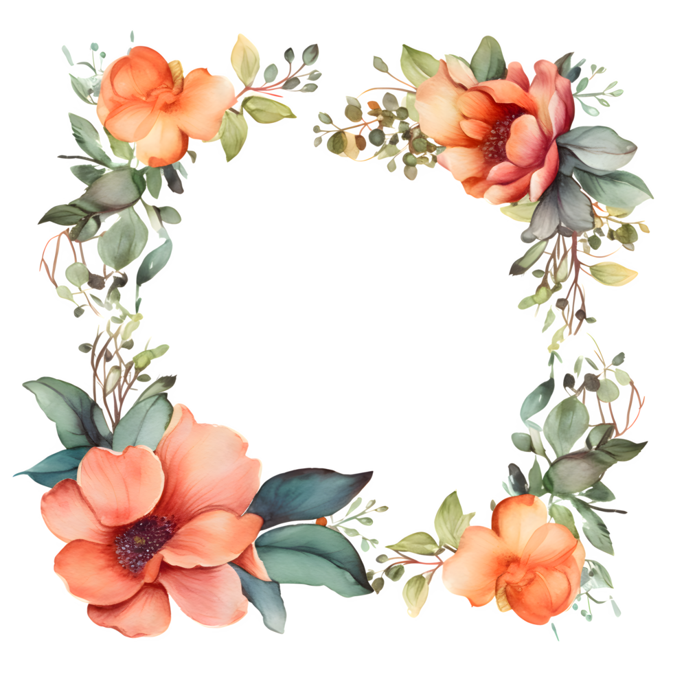 Vintage Floral Border with Roses and Leaves. Perfect for Anniversary Invitations and Cards. PNG Transparent Background