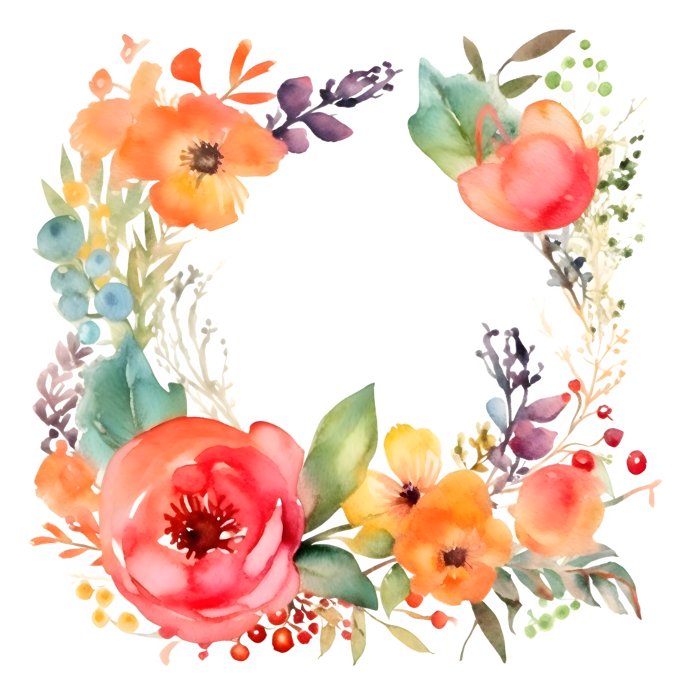 delikat blommig krans med rosor, pioner och vilda blommor. hand dragen vattenfärg design. png transparent bakgrund