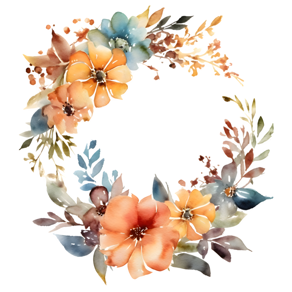 färgrik vattenfärg blommig gräns med blomning blommor och löv. perfekt för födelsedag inbjudningar. png transparent bakgrund