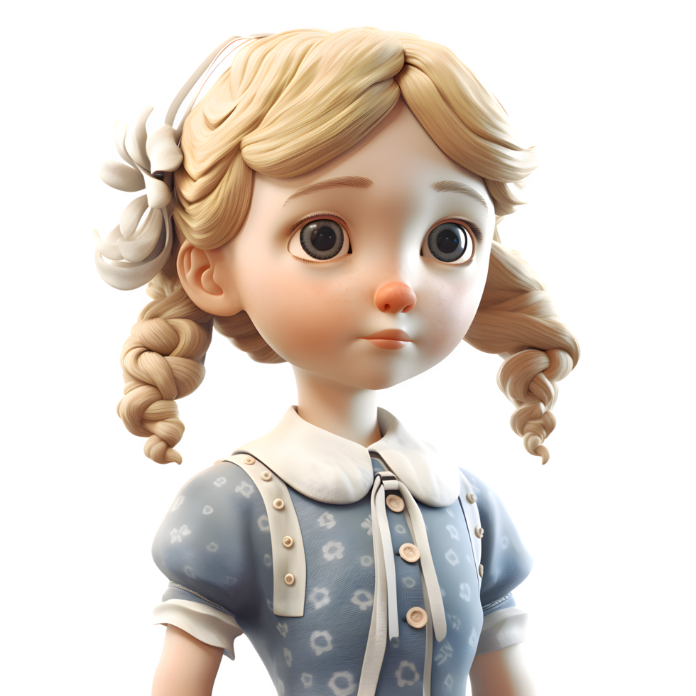 3D girl character with a bright and happy face PNG Transparent Background