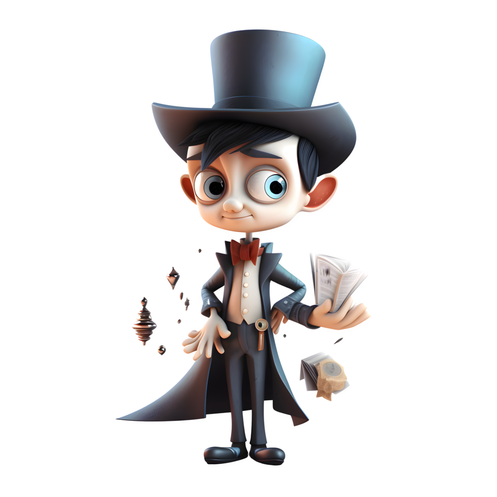Artistic 3D Boy Magician with Magic Paintbrush Great for Creative or Art Themed s PNG Transparent Background
