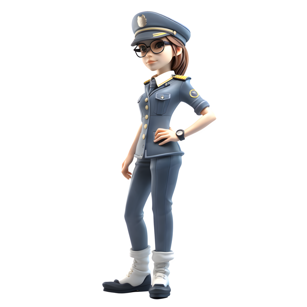 3D Female Police Character PNG Transparent Background