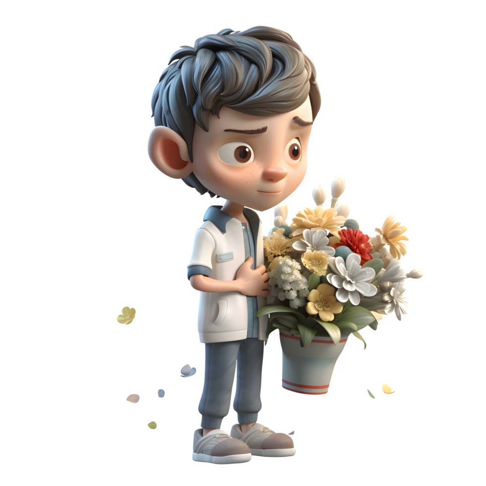 Natural 3D Florist Boy with Wreath Great for Home Decor or DIY Projects PNG Transparent Background