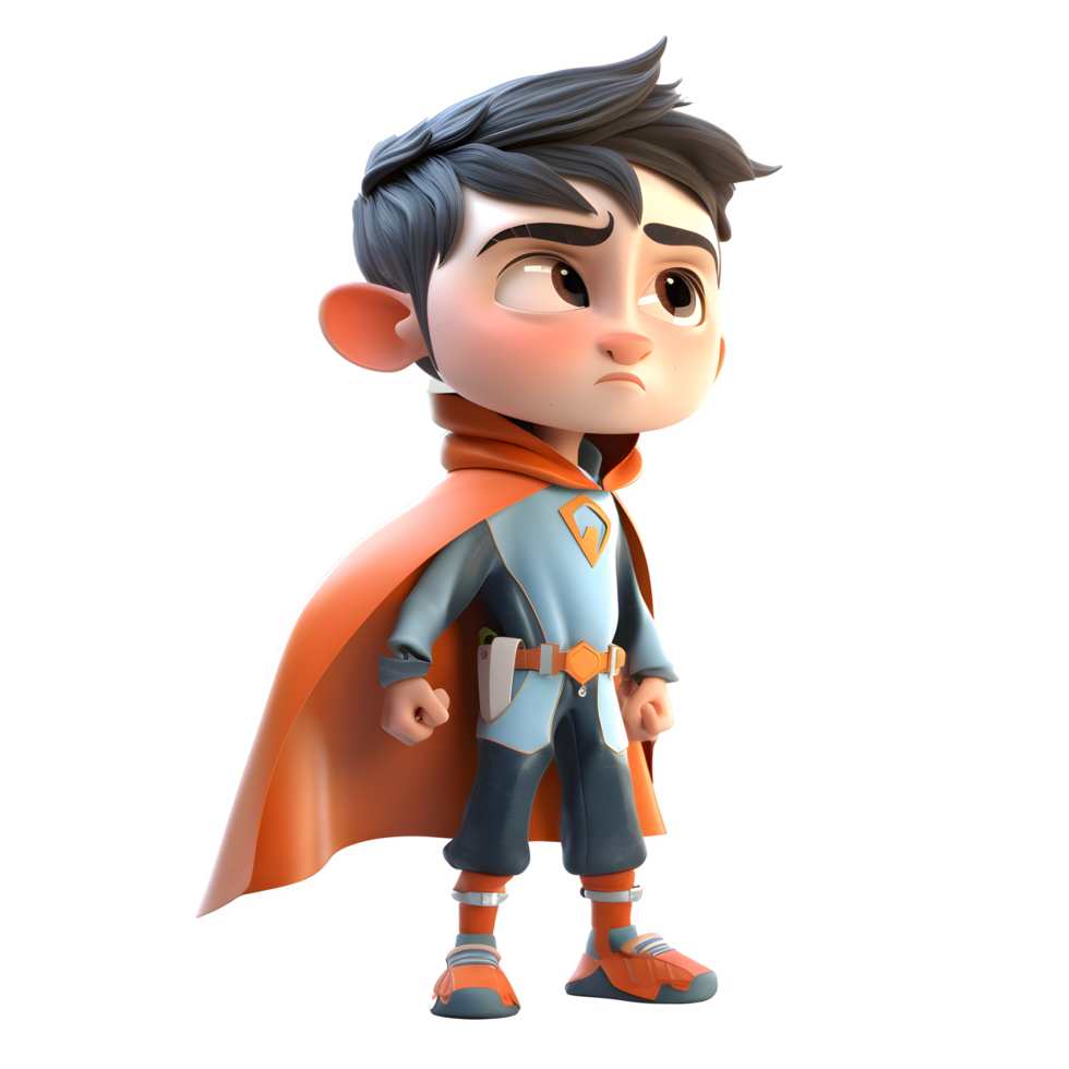 Strong 3D Boy in Heroic Costume on White Background PNG Transparent Background