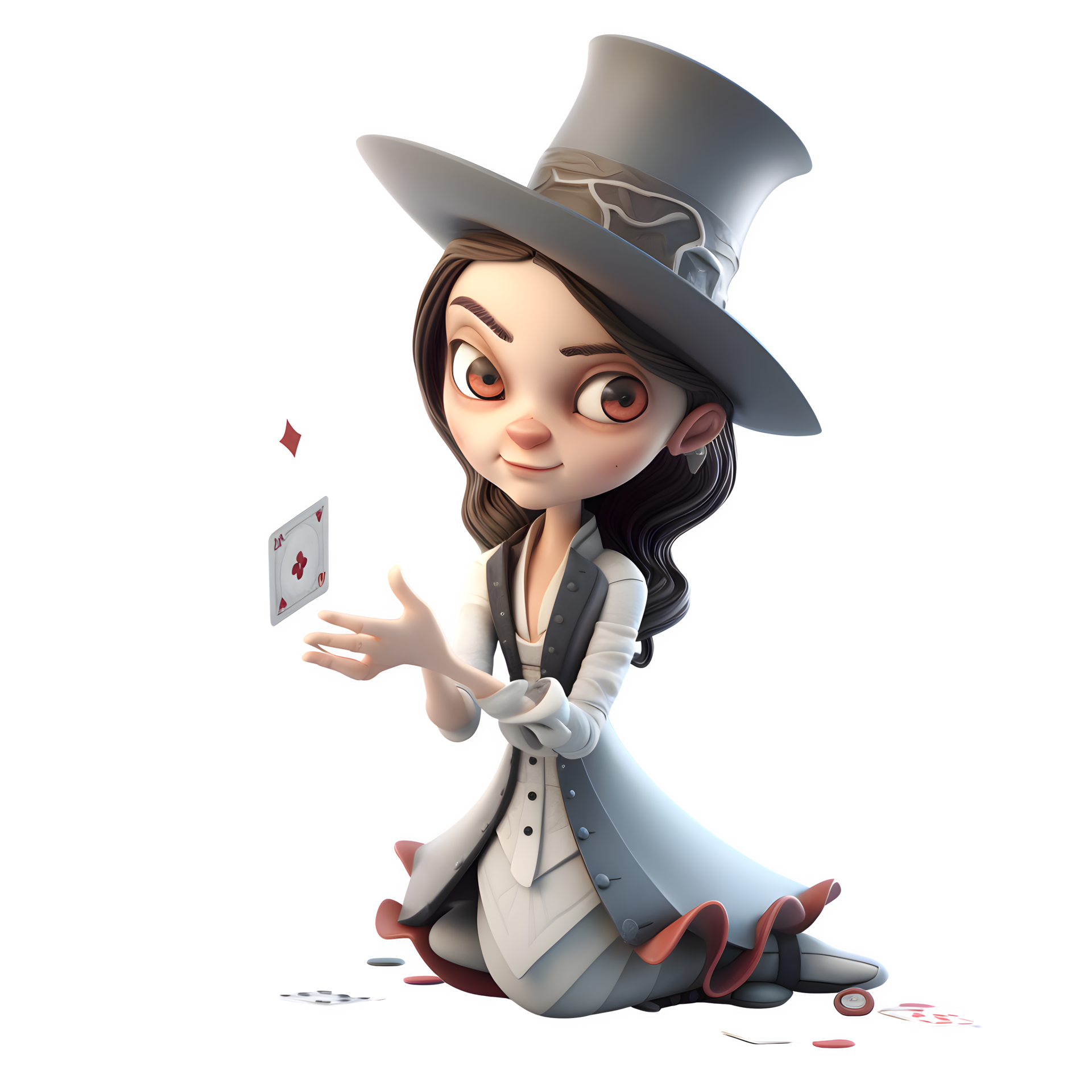 Mystical 3D Fantasy Magician Girl with a Starry Hat PNG Transparent