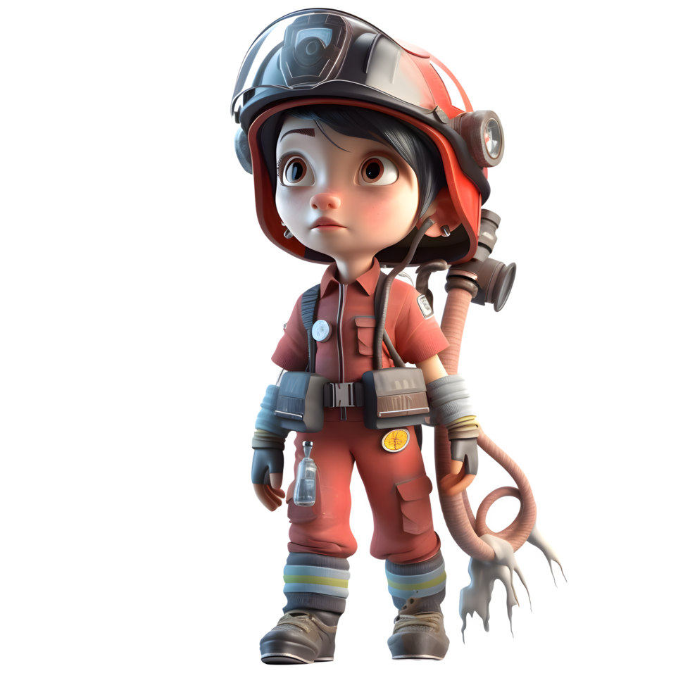 Heroic and Resilient 3D Firefighter Women Valiant and Enduring Characters for Firefighting Industry Promotions PNG Transparent Background