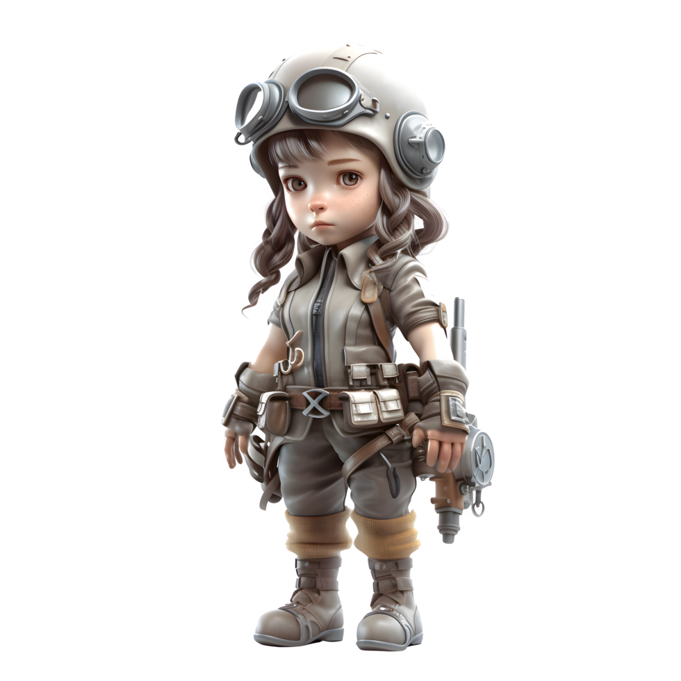 Soldier Sweetheart A 3D Cute Girl in Army Uniform with Gun PNG