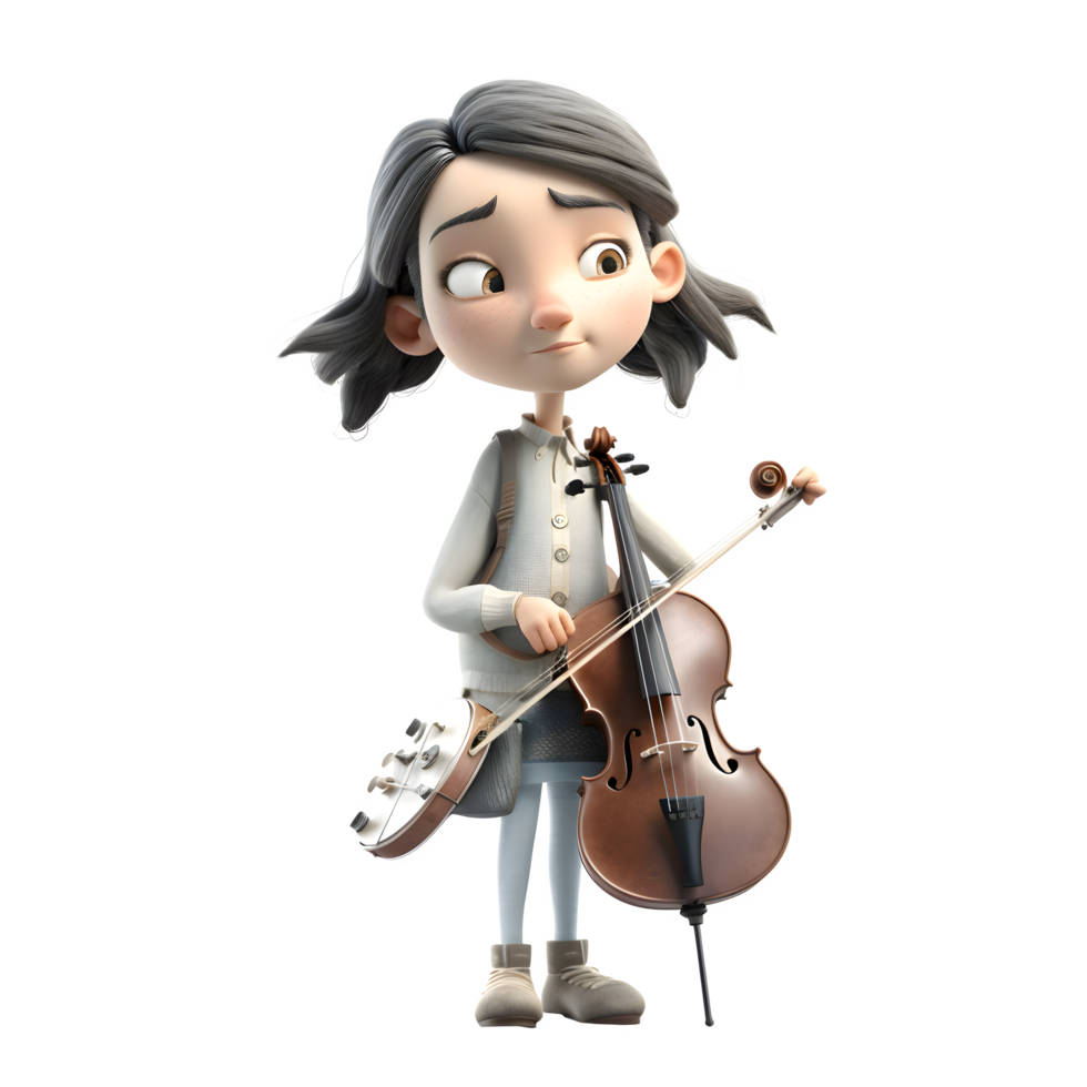 Adorable 3D Girl Playing Music on Her Own PNG Transparent Background