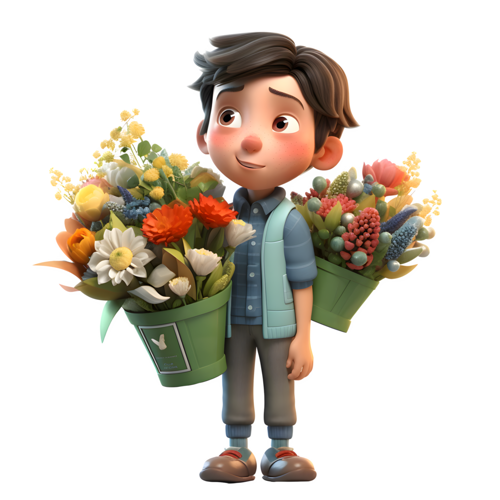 Elegant 3D Florist Boy with Rose Perfect for Romantic or Wedding Themes PNG Transparent Background