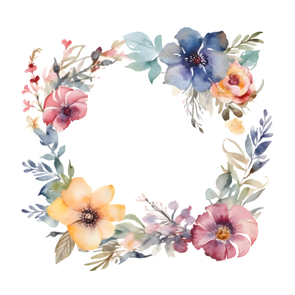 Elegant watercolor floral wreath with delicate greenery PNG Transparent Background