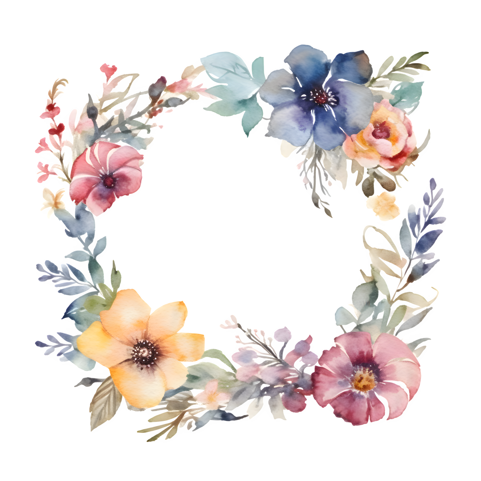 Elegant watercolor floral wreath with delicate greenery PNG Transparent