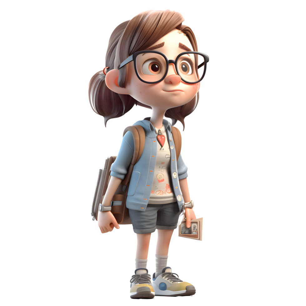 Smiling 3D character of a cute girl PNG Transparent Background