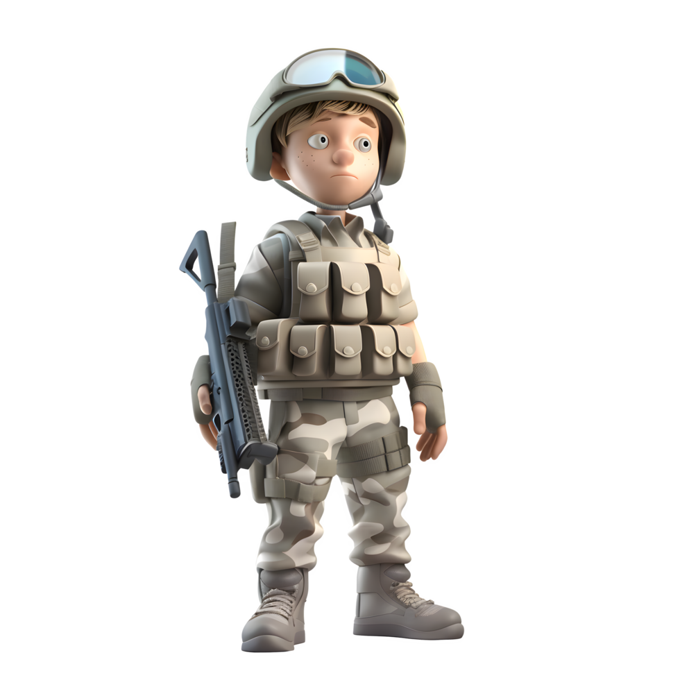 Military Might 3D Army Man in Uniform on White Background PNG Transparent Background