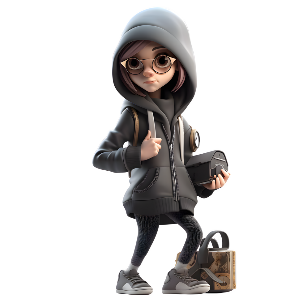 Whimsical 3D Burglar Girl Unique and Quirky Character for Creative Projects PNG Transparent Background