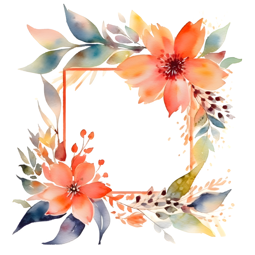 Watercolor Floral Frame with Blush Pink and Peach Flowers Perfect for