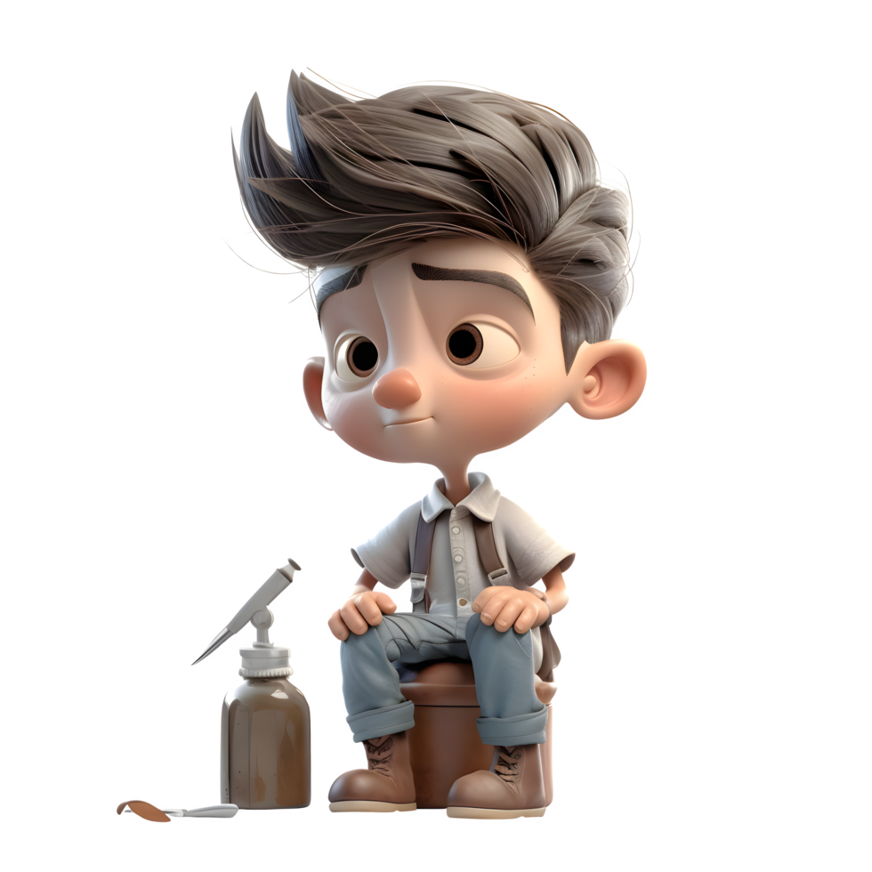 Thoughtful 3d Boy with Hands on Chin PNG Transparent Background