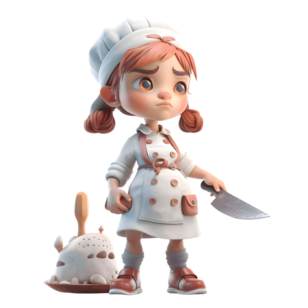 Stylish 3D Butcher Cute Girl with Leather Apron Ideal for Fashion or Lifestyle Related Concepts PNG Transparent Background