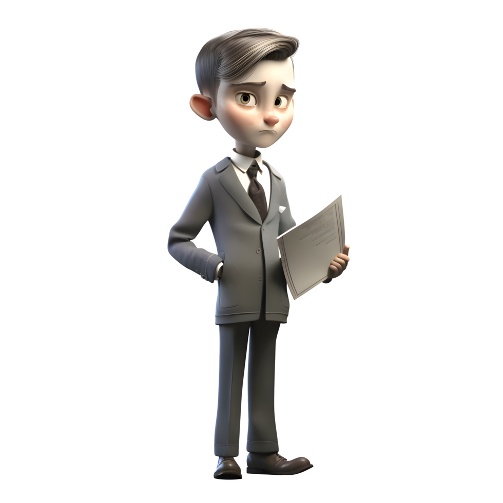 Friendly 3D Businessman Holding News paper for Teamwork or Partnership Concepts PNG Transparent Background