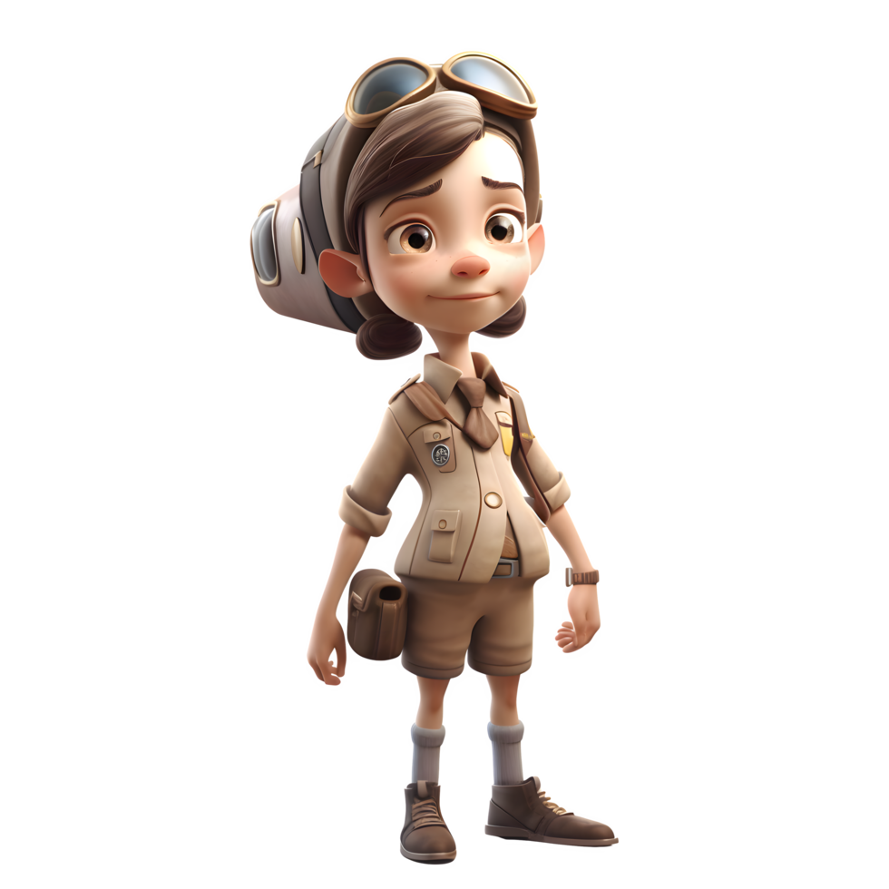 Cute and Confident Our 3D Pilot Girl Character PNG Transparent Background