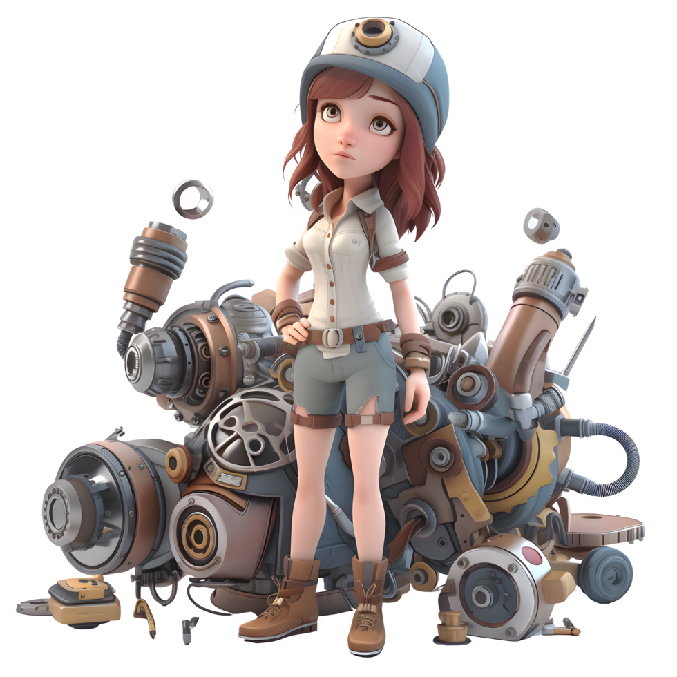 Cute and Confident 3D Engineer Women Self assured and Capable Models for Mechanical Engineering Projects PNG Transparent Background