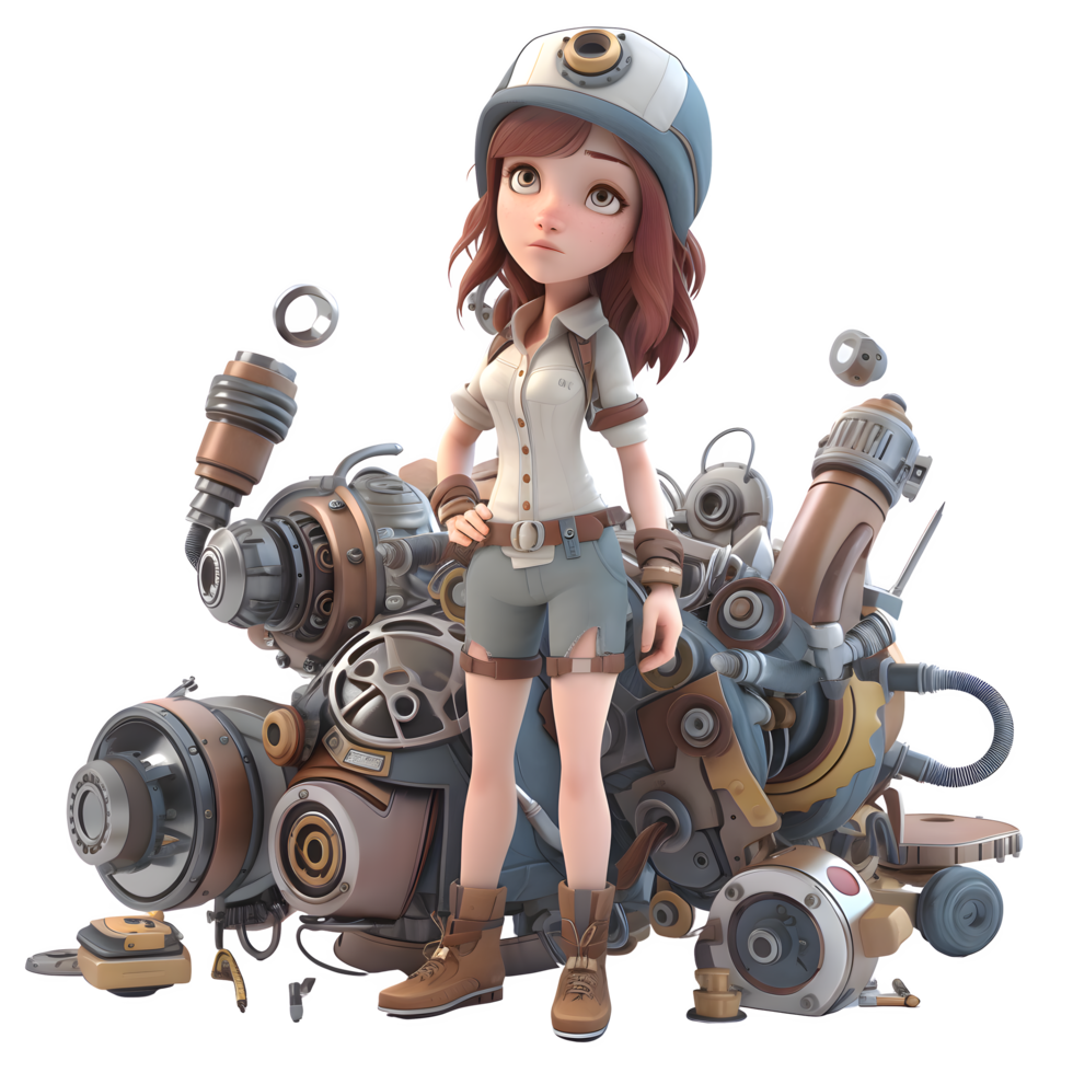 Cute and Confident 3D Engineer Women Self assured and Capable Models for Mechanical Engineering Projects PNG Transparent Background