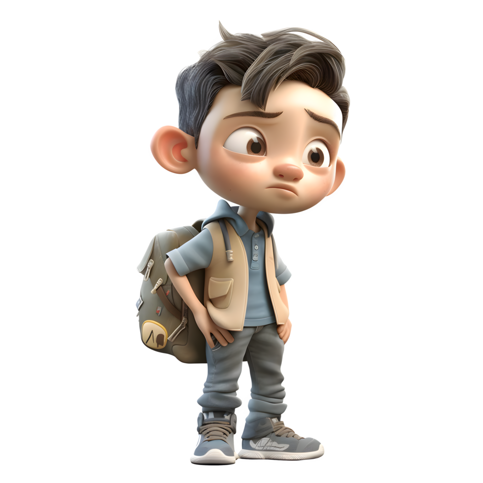 Adventurous 3D Student boy with globe on white background PNG Transparent Background