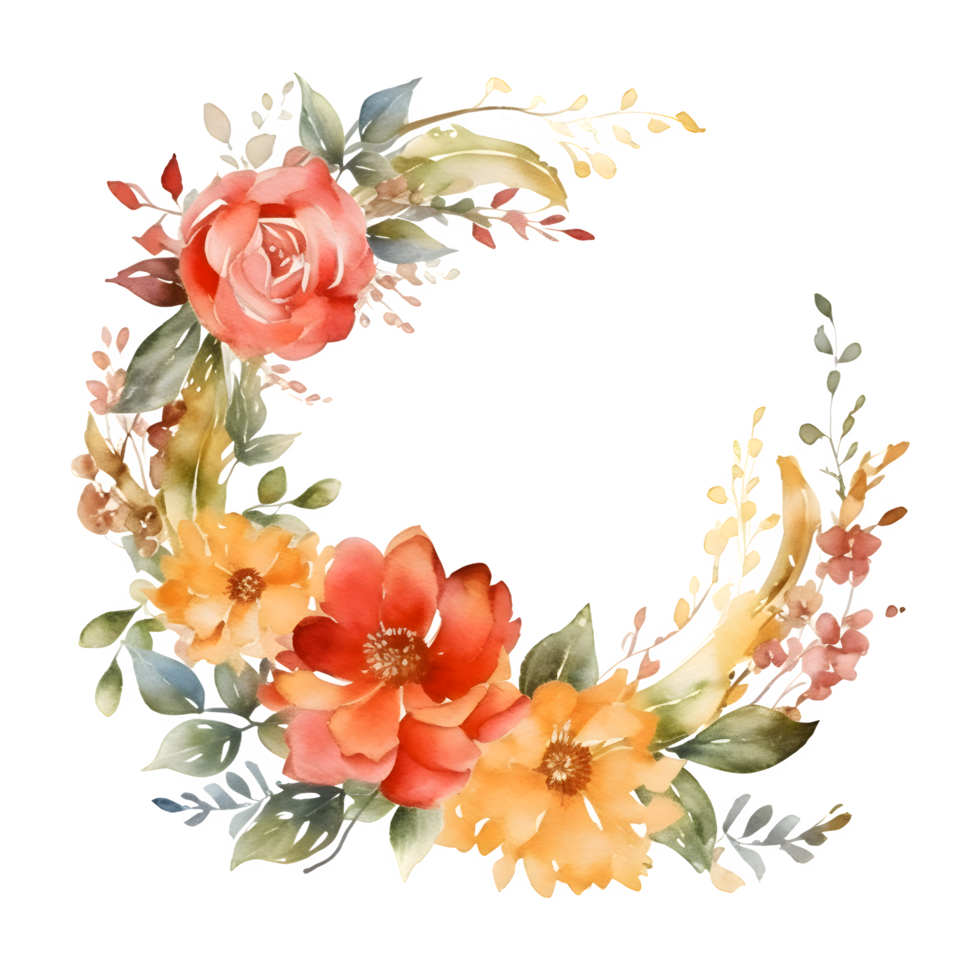 färgrik vattenfärg blommig gräns med blomning blommor och löv. perfekt för födelsedag inbjudningar. png transparent bakgrund