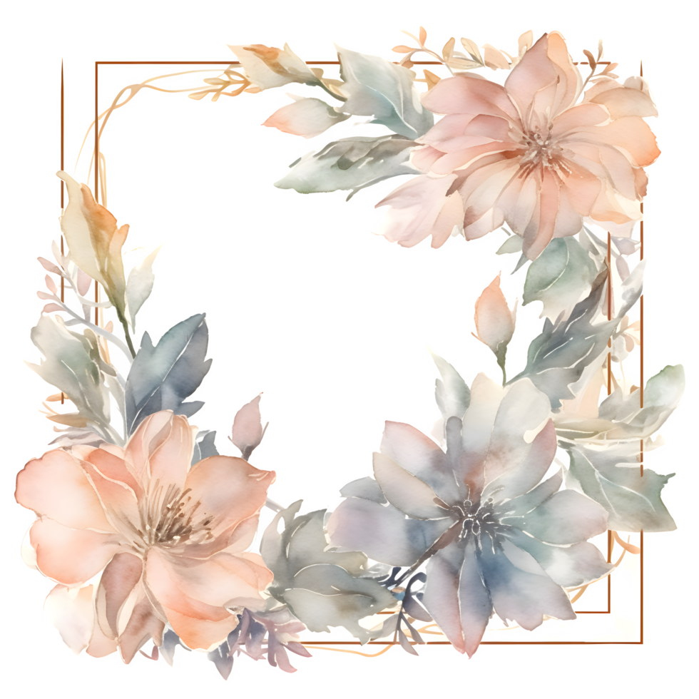 Hand Drawn Floral Wreath with Roses, Peonies and Berries. Watercolor . PNG Transparent Background