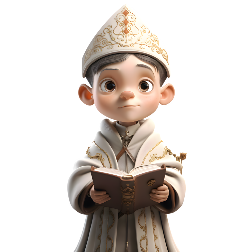 3D Character of a Priest in Long Black Robe and White Collar PNG Transparent Background