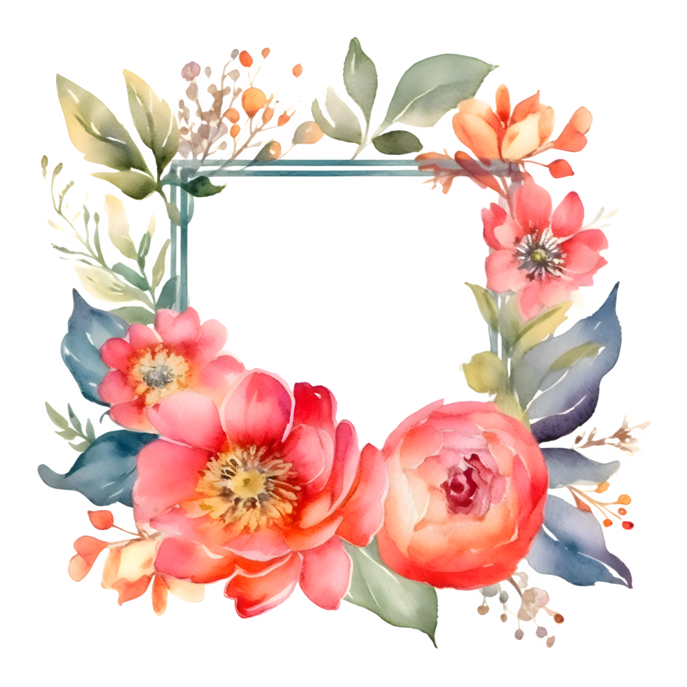 Trendy Easter Floral Square Frame Templates for Social Media Posts, Mobile Apps, and Web Design. Peonies, Roses, and Greenery in Soft Pastel Colors. PNG Transparent Background