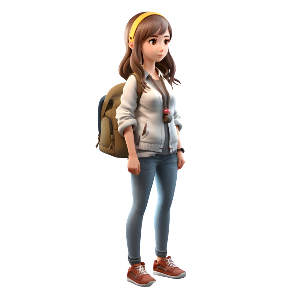 Growing Smarter Cute 3D Girl Student PNG Transparent Background