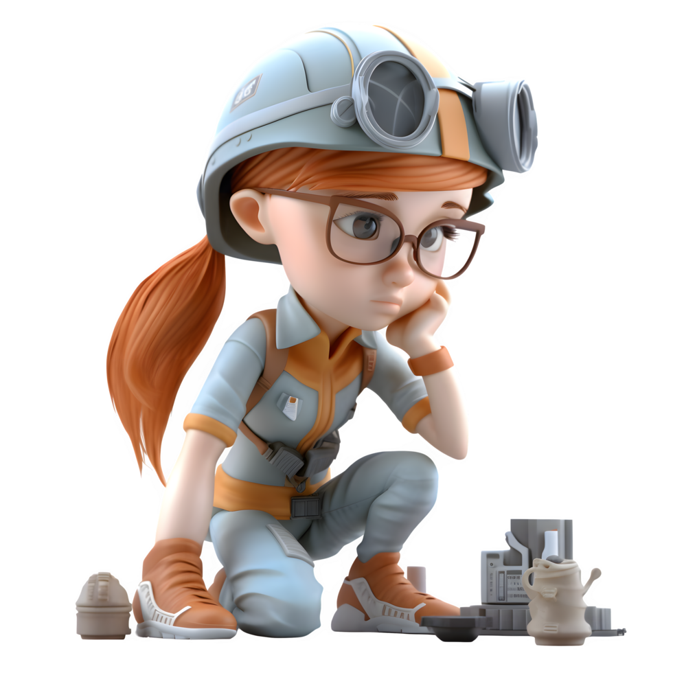 Energetic and Dynamic 3D Engineer Women Active and Vigorous Characters for Energy Industry Advertising PNG Transparent Background