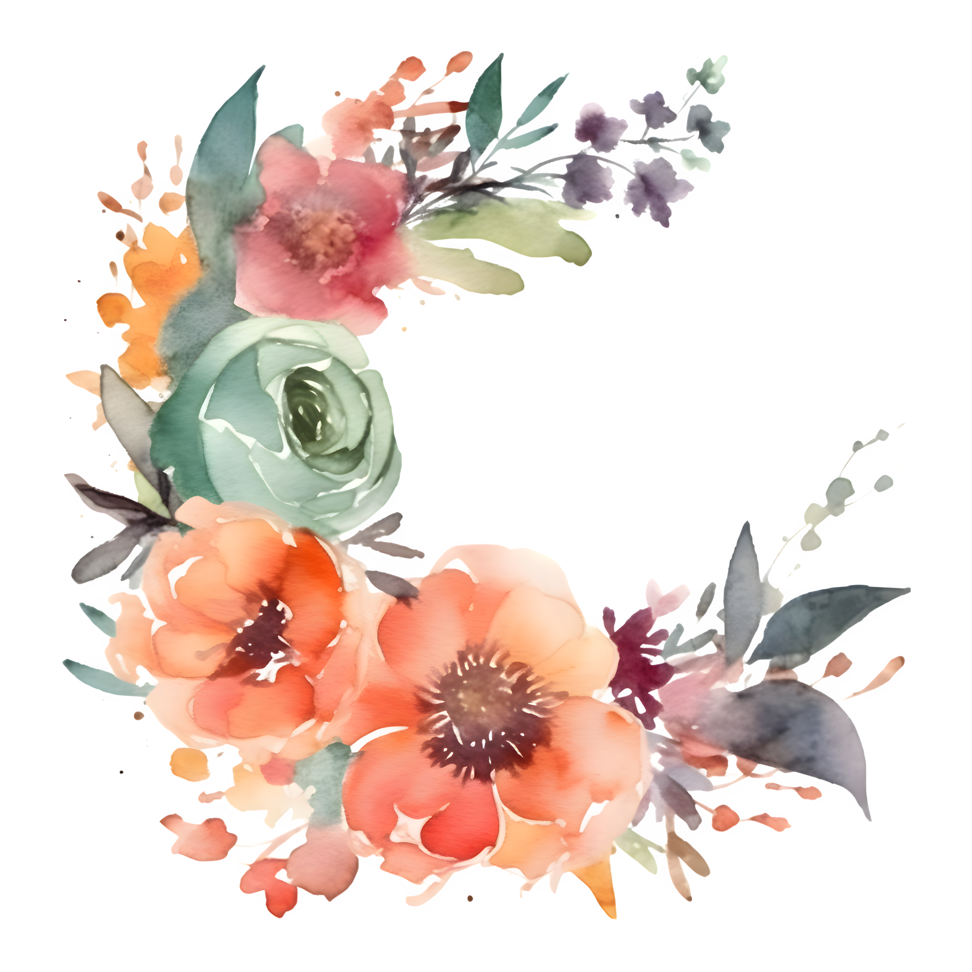 Romantic watercolor floral wreath with elegant calligraphy text PNG Transparent Background