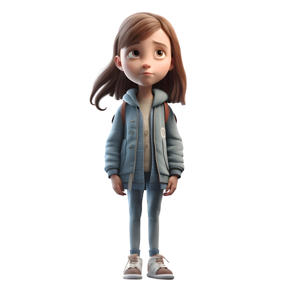 Pencil in Hand 3D Cute Girl Student PNG Transparent Background
