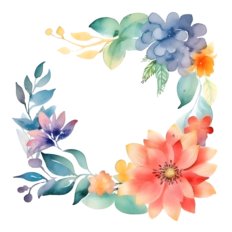 zacht waterverf bloemen krans met pastel roze en blauw bloei PNG transparant achtergrond