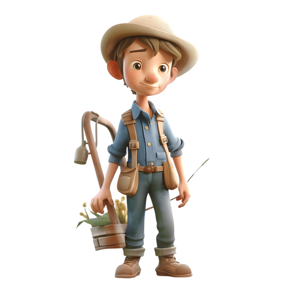 Resourceful 3D Farmer with Tools Perfect for Agriculture or Farming Equipment Advertising PNG Transparent Background