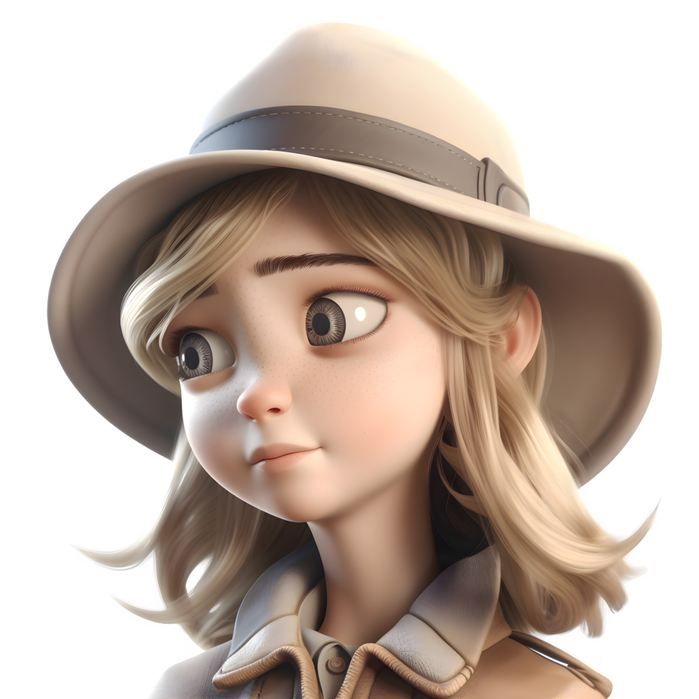 Delightful 3D girl with a joyful expression PNG Transparent Background
